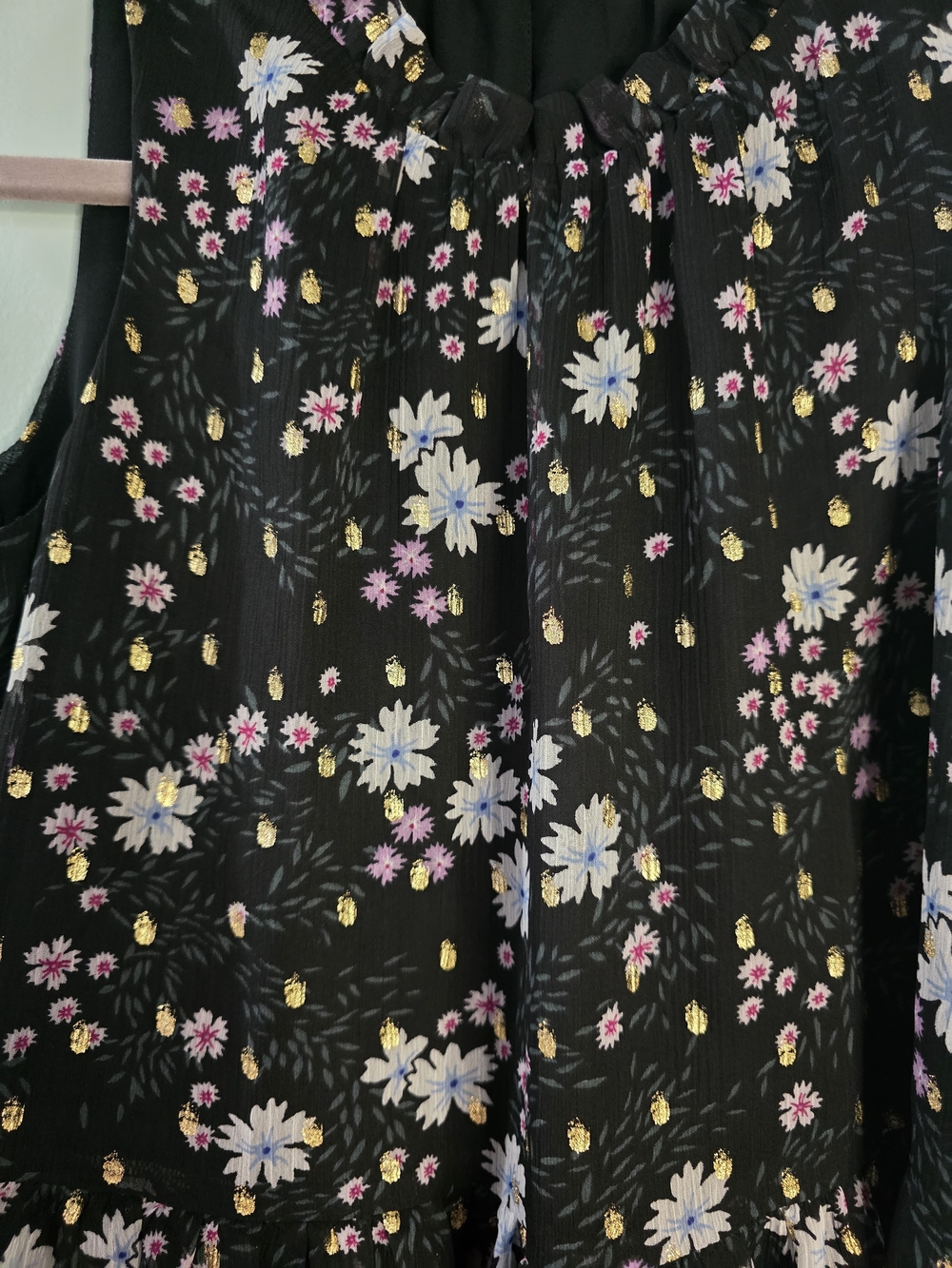 LOFT Petites P2XS Black Chiffon Floral Ruffle High Neck Sleeveless Blouse - Picture 10 of 15